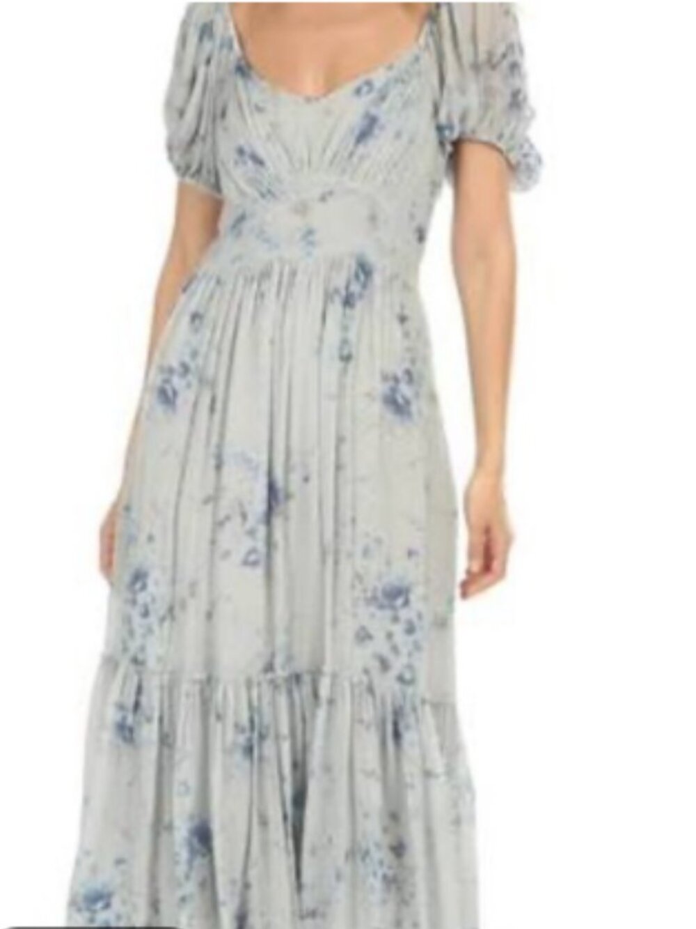 LoveShackFancy Angie Dress Floral Maxi Gray Size 0 Boho Vintage Style